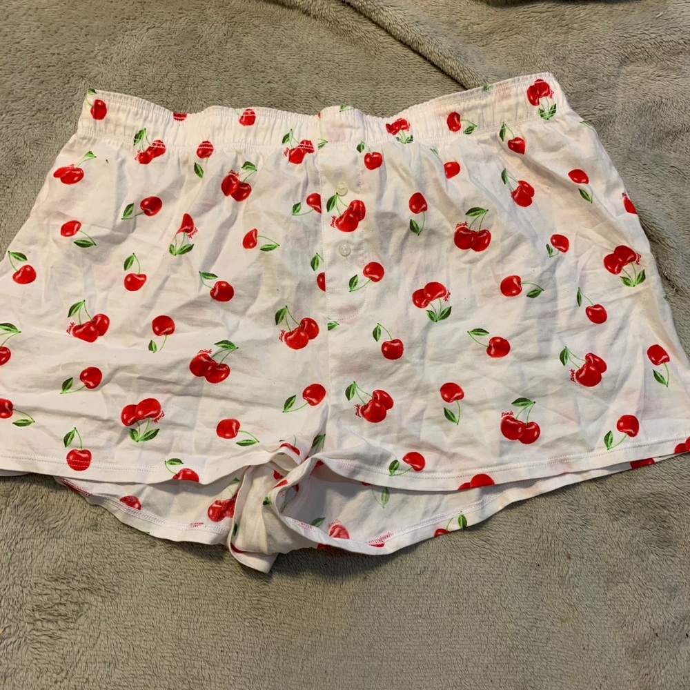 white pajama boxers w/ cute cherries